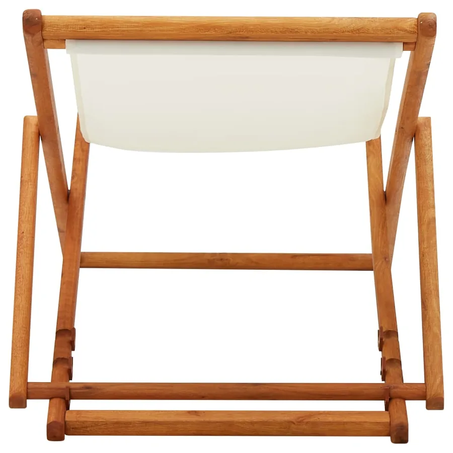 Chaise pliable de plage bois d'eucalyptus et tissu blanc crème - 5