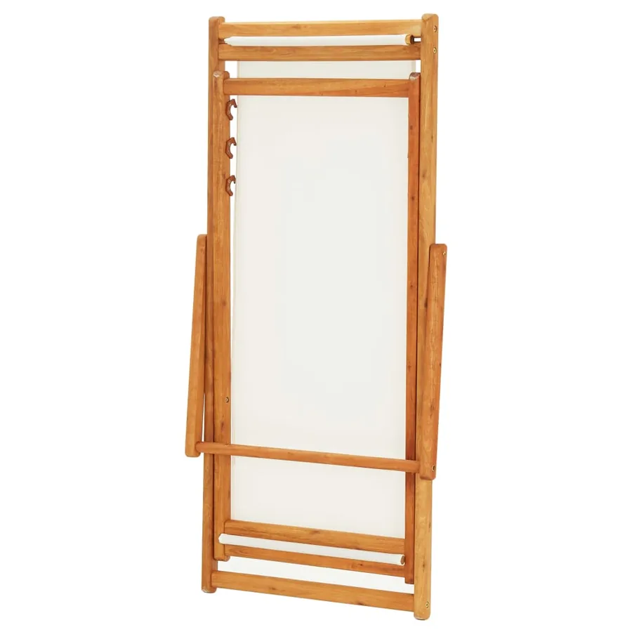 Chaise pliable de plage bois d'eucalyptus et tissu blanc crème - 6