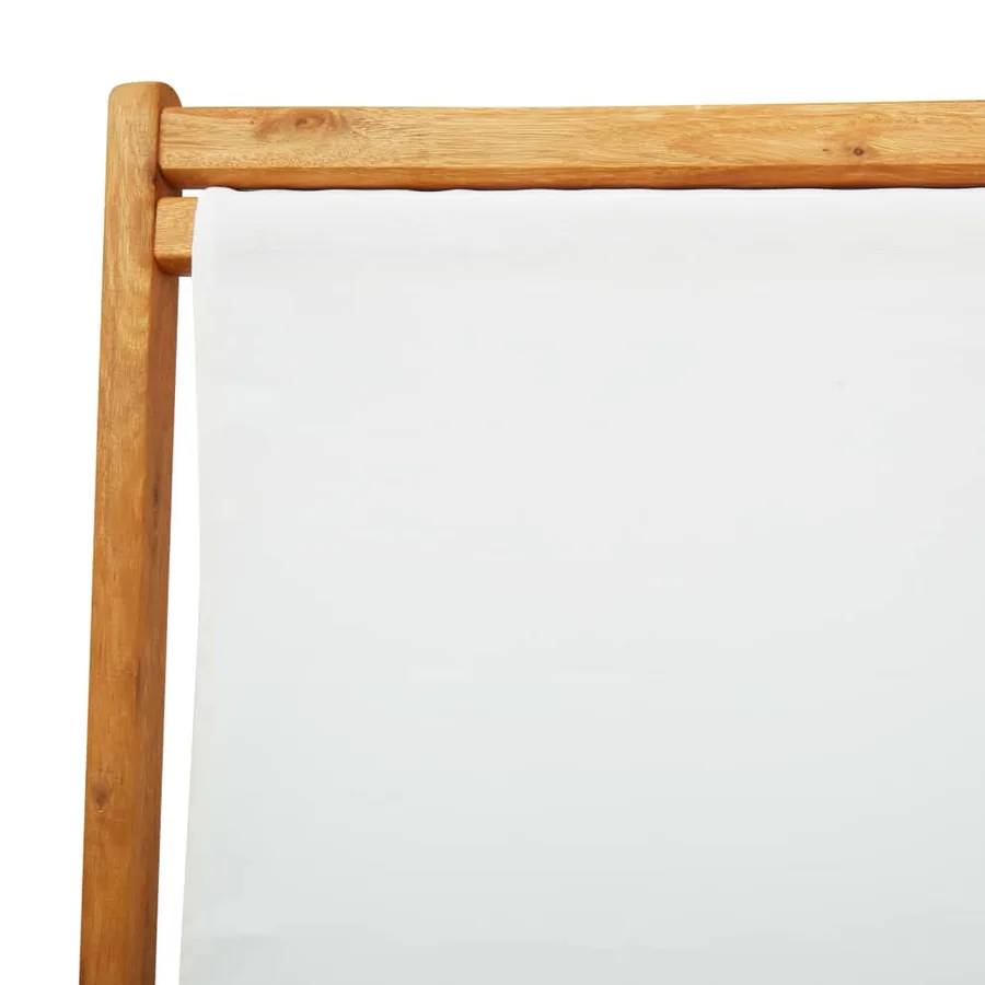 Chaise pliable de plage bois d'eucalyptus et tissu blanc crème - 7