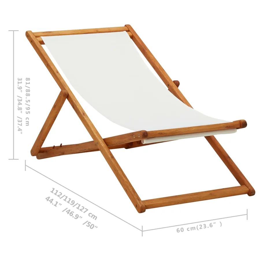 Chaise pliable de plage bois d'eucalyptus et tissu blanc crème - 9