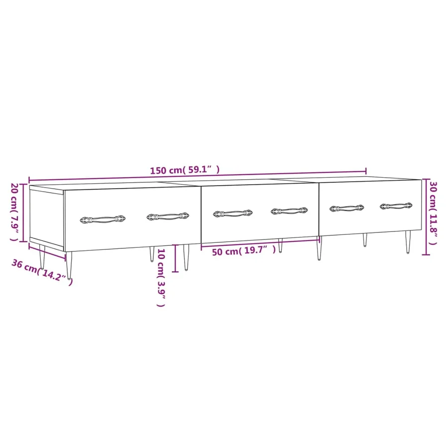 Meuble TV chêne sonoma 150x36x30 cm bois d'ingénierie - 12