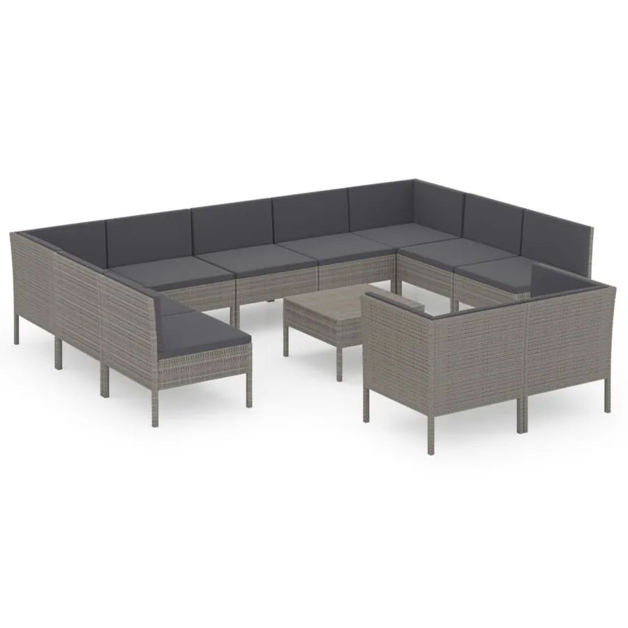 Salon de jardin 12 pcs avec coussins Résine tressée Gris - 2