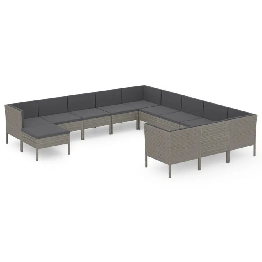 Salon de jardin 12 pcs avec coussins Résine tressée Gris - 2