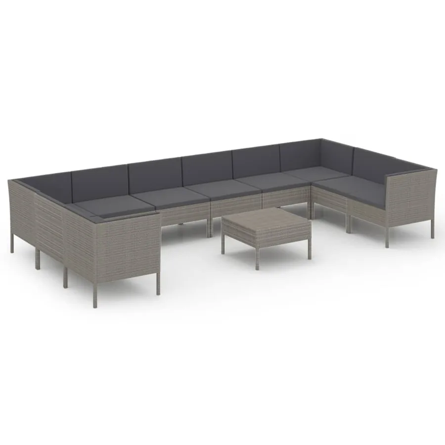 Salon de jardin 11 pcs avec coussins Résine tressée Gris - 2