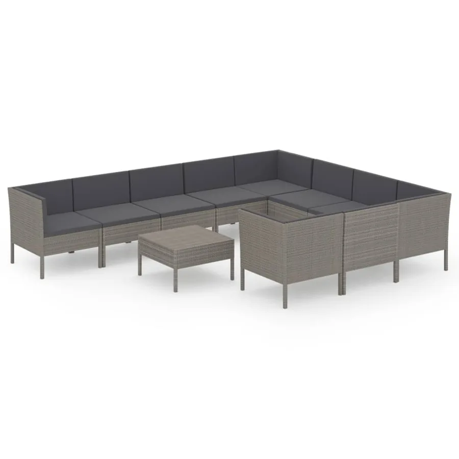 Salon de jardin 11 pcs avec coussins Résine tressée Gris - 2