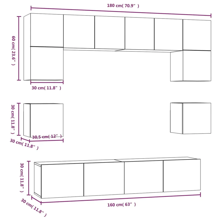 Ensemble de meubles TV 8 pcs Gris béton Bois d'ingénierie - 10