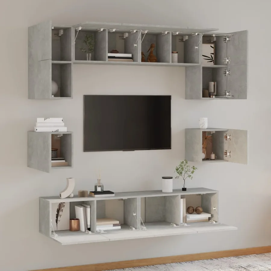 Ensemble de meubles TV 8 pcs Gris béton Bois d'ingénierie - 3