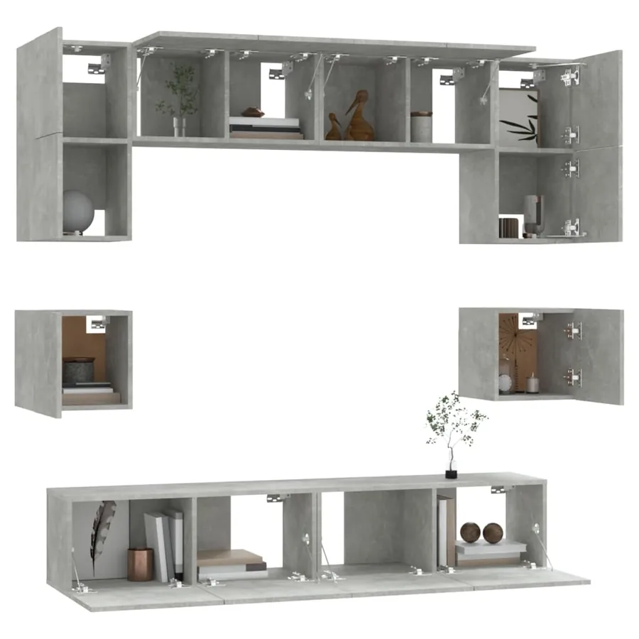 Ensemble de meubles TV 8 pcs Gris béton Bois d'ingénierie - 4