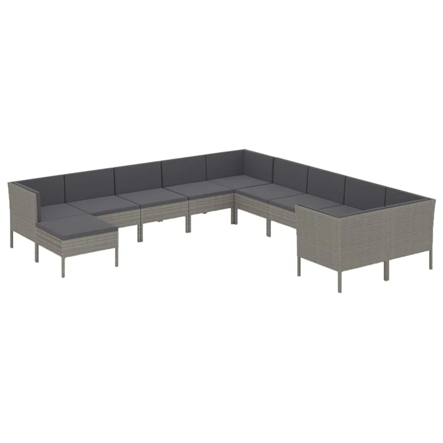 Salon de jardin 11 pcs avec coussins Résine tressée Gris - 2