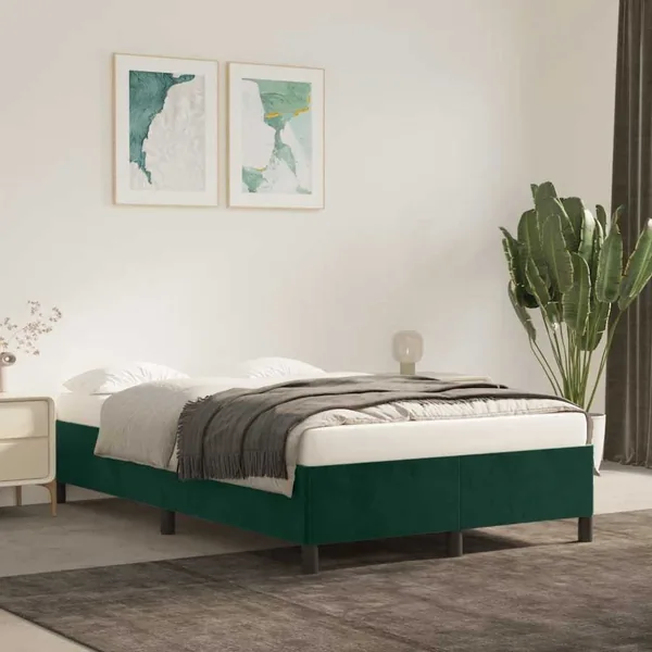 Cadre de lit sans matelas vert foncé 120x200 cm velours