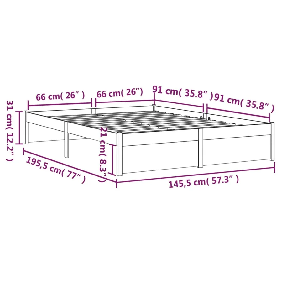 Cadre de lit sans matelas noir bois massif 140x190 cm - 10
