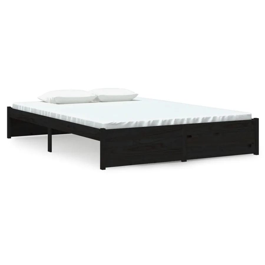 Cadre de lit sans matelas noir bois massif 140x190 cm - 2