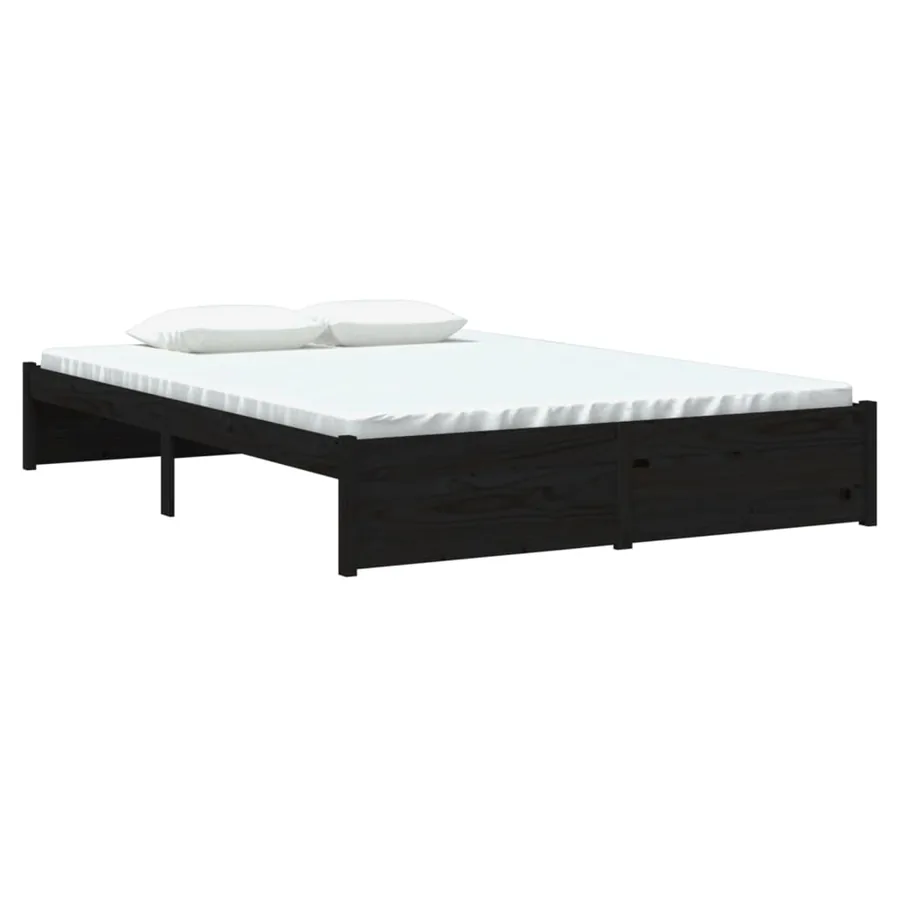 Cadre de lit sans matelas noir bois massif 140x190 cm - 3