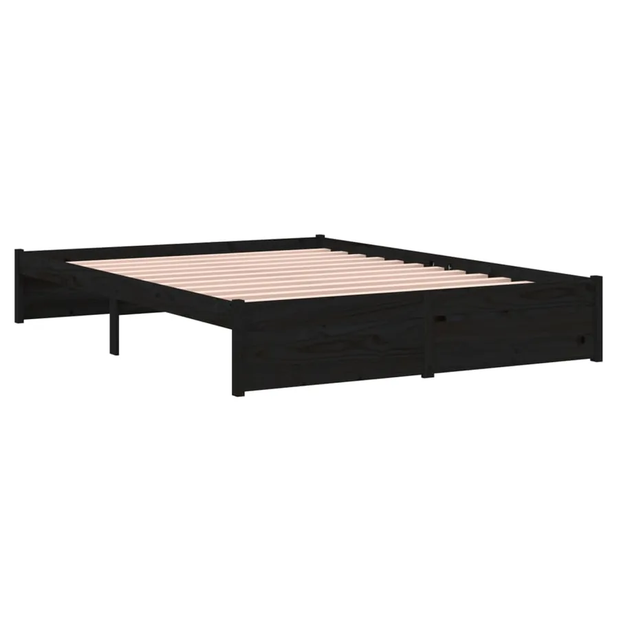Cadre de lit sans matelas noir bois massif 140x190 cm - 4