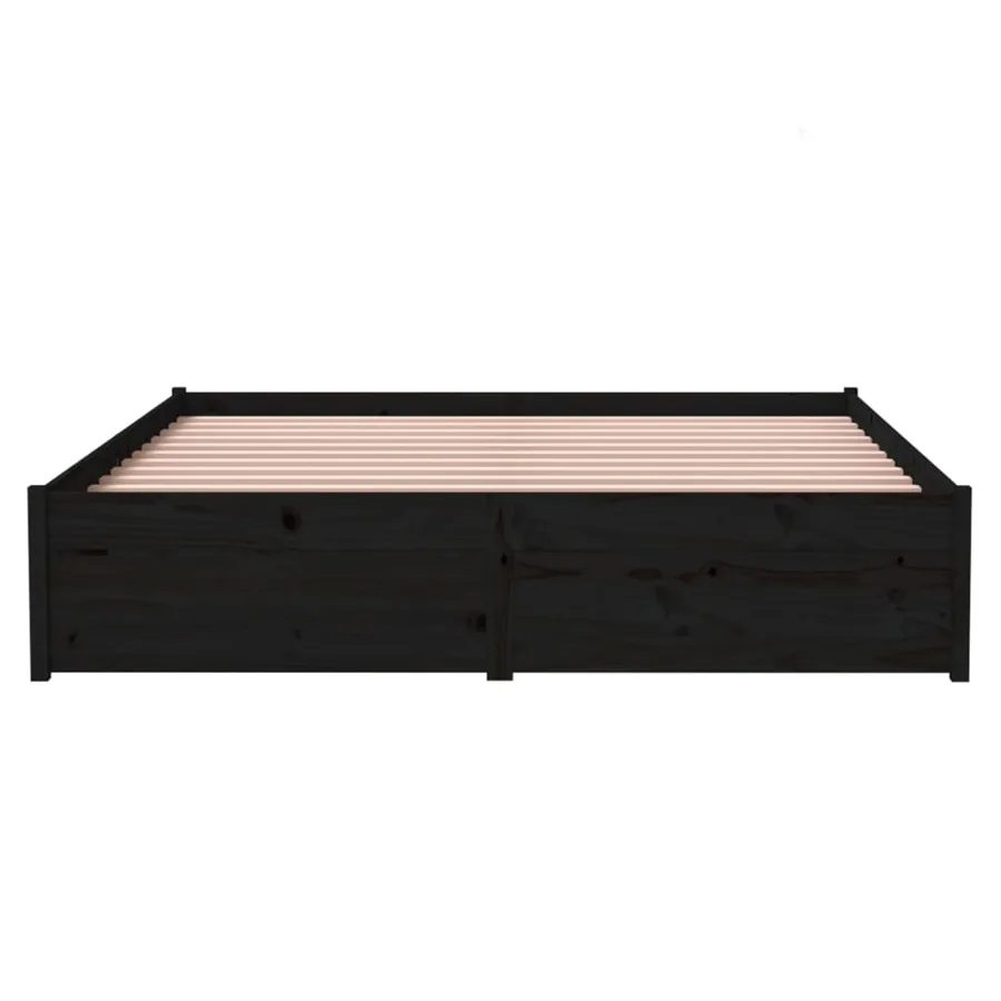 Cadre de lit sans matelas noir bois massif 140x190 cm - 5