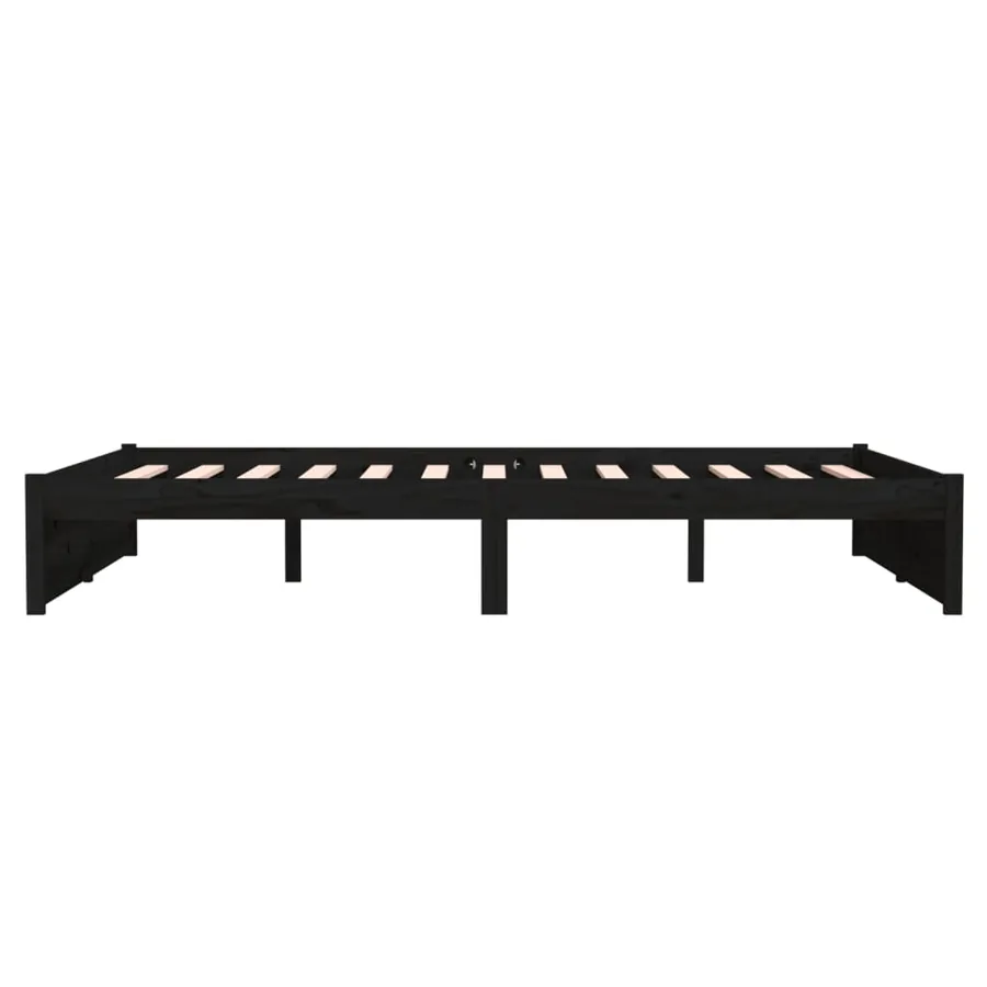 Cadre de lit sans matelas noir bois massif 140x190 cm - 6