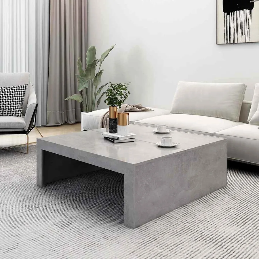 Table basse gris béton 100x100x35 cm bois d'ingénierie - 3
