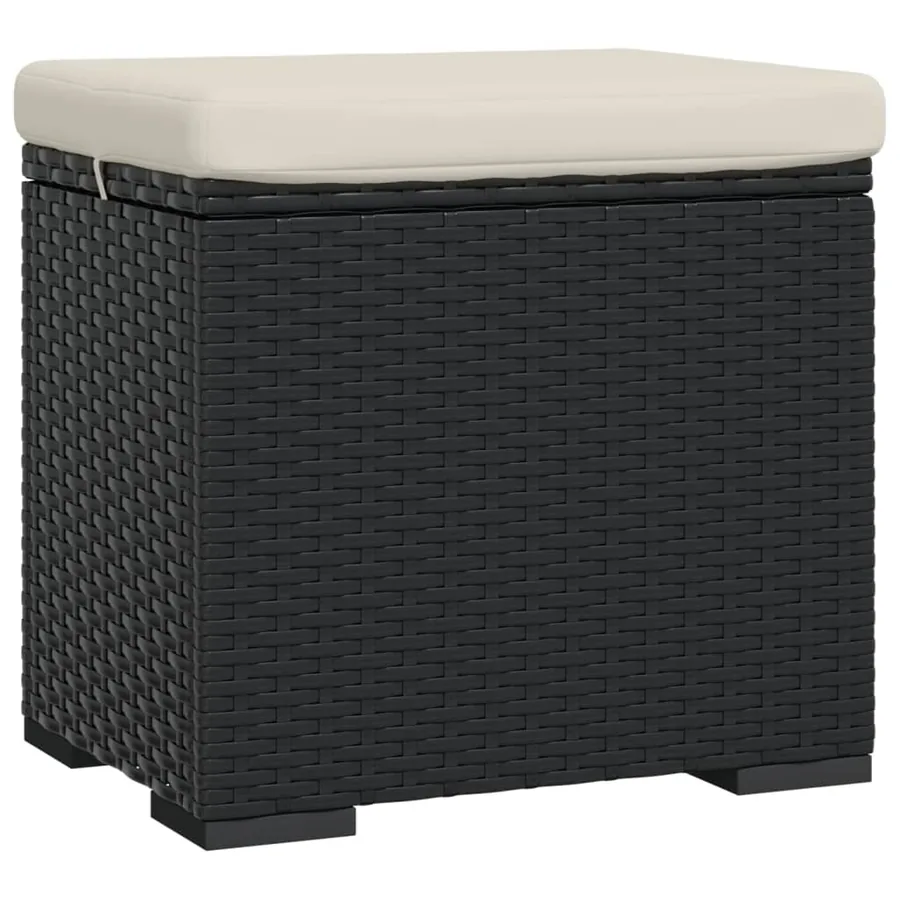 Pouf avec coussin noir 40x30x40 cm résine tressée - 2