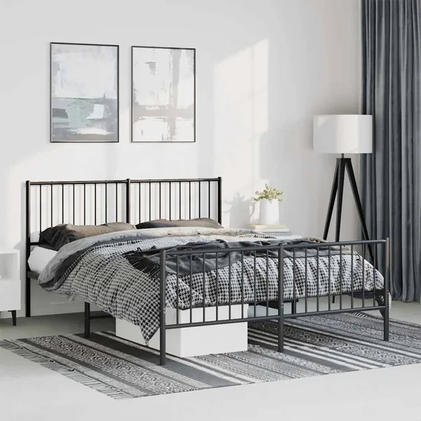 Cadre de lit métal sans matelas avec pied de lit noir 135x190cm