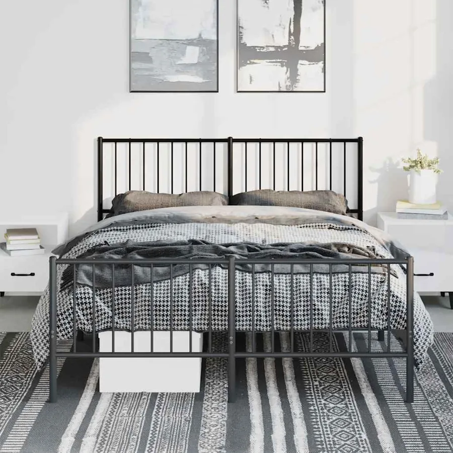 Cadre de lit métal sans matelas avec pied de lit noir 135x190cm - 4