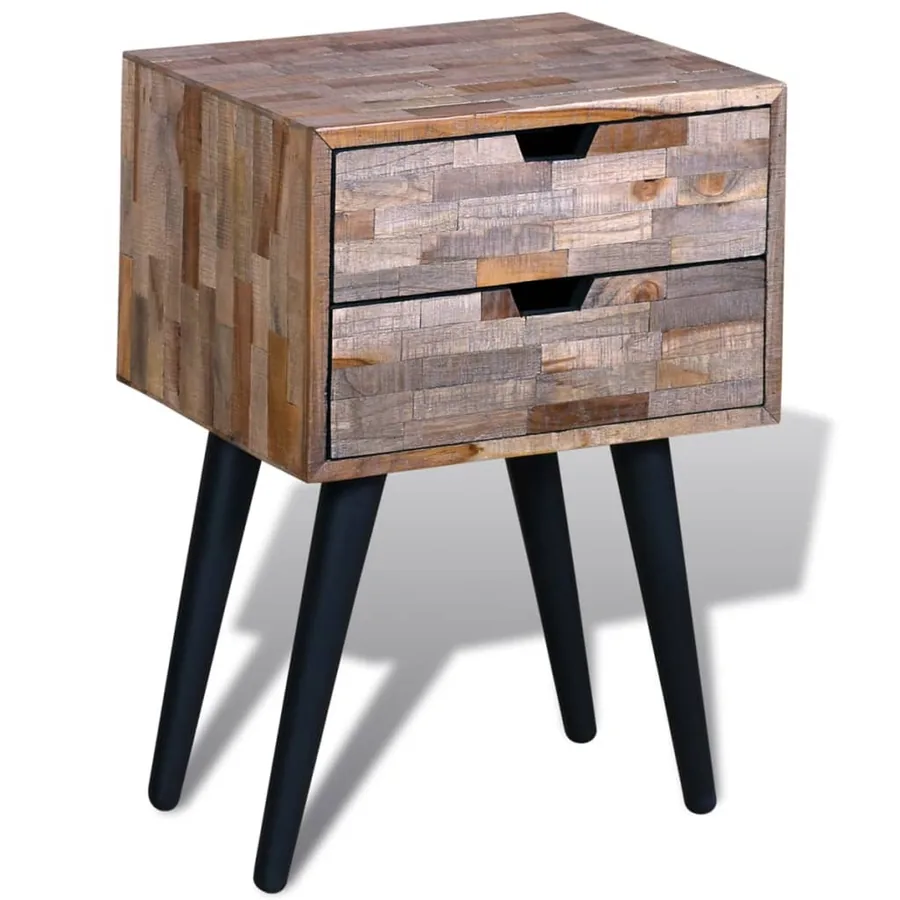 Table de chevet avec 2 tiroirs Bois de teck recyclé - 2