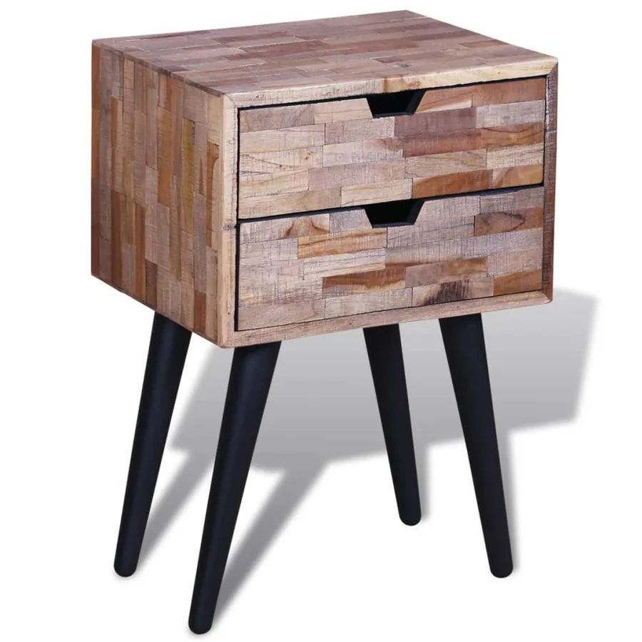 Table de chevet avec 2 tiroirs Bois de teck recyclé - 3