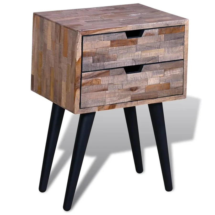 Table de chevet avec 2 tiroirs Bois de teck recyclé - 4