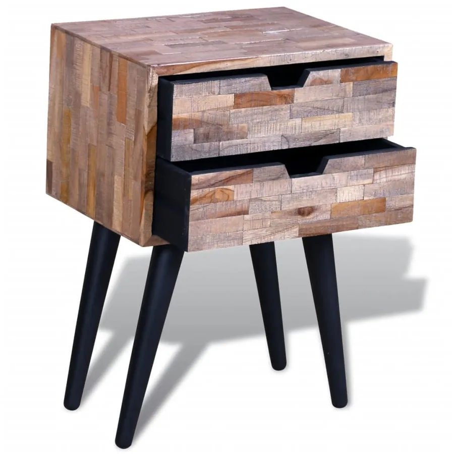 Table de chevet avec 2 tiroirs Bois de teck recyclé - 5