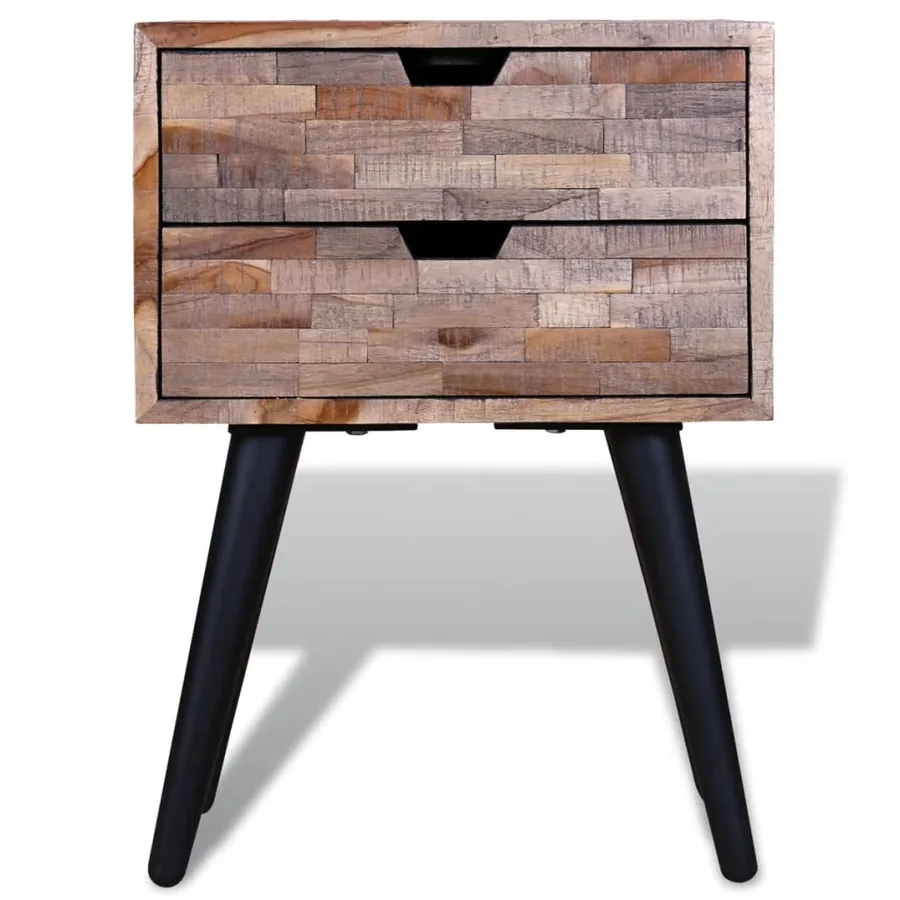 Table de chevet avec 2 tiroirs Bois de teck recyclé - 7