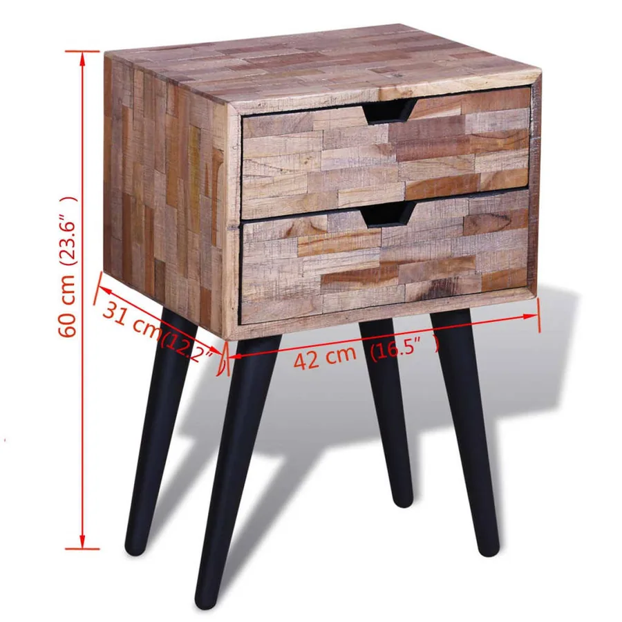 Table de chevet avec 2 tiroirs Bois de teck recyclé - 9