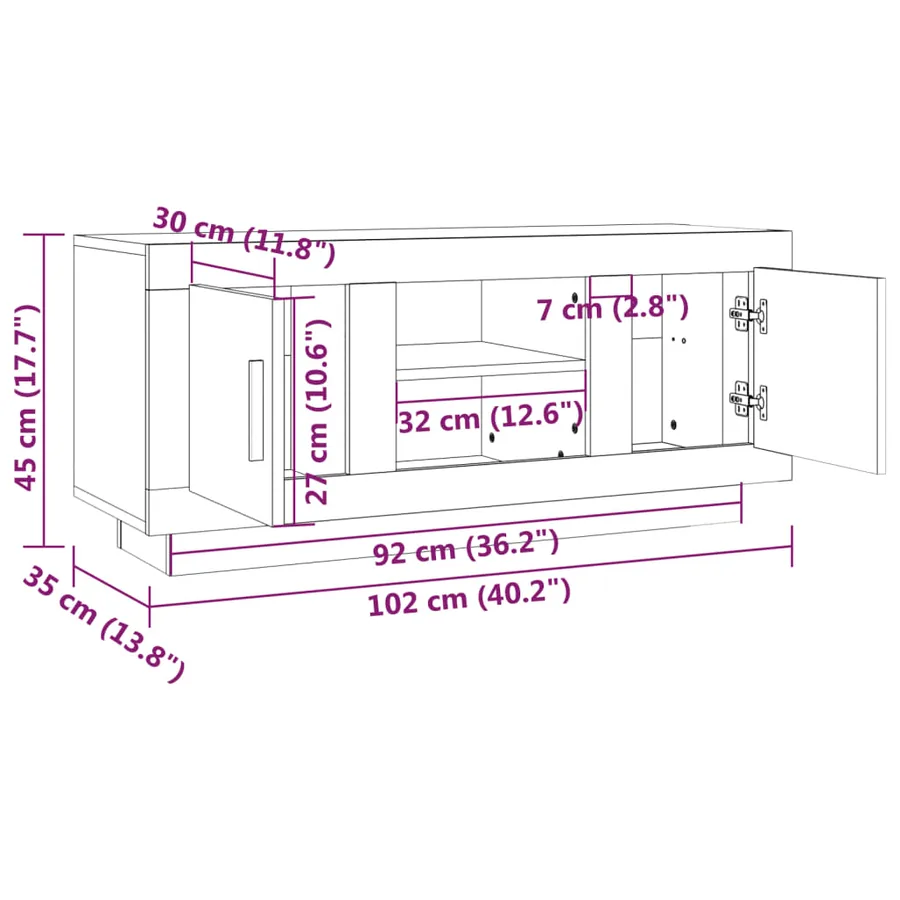 Meuble TV blanc 102x35x45 cm bois d'ingénierie - 8