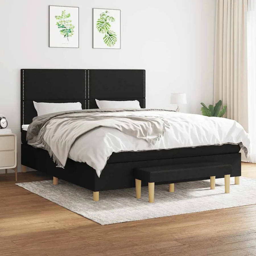 Sommier à lattes de lit avec matelas Noir 180x200 cm Tissu