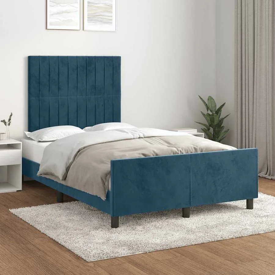 Cadre de lit sans matelas bleu foncé 120x200 cm velours