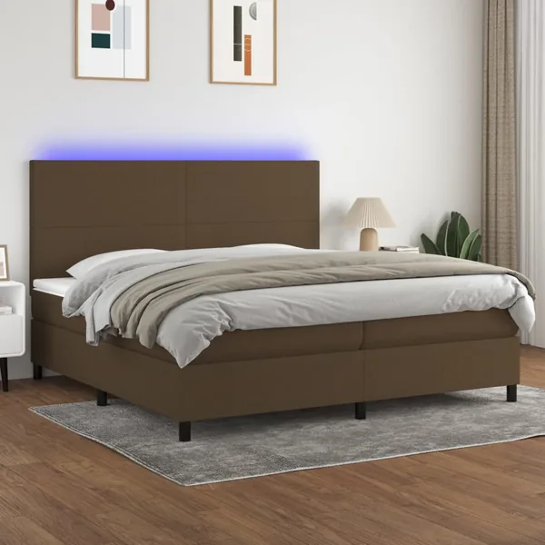 Sommier à lattes de lit matelas et LED Marron foncé 200x200 cm