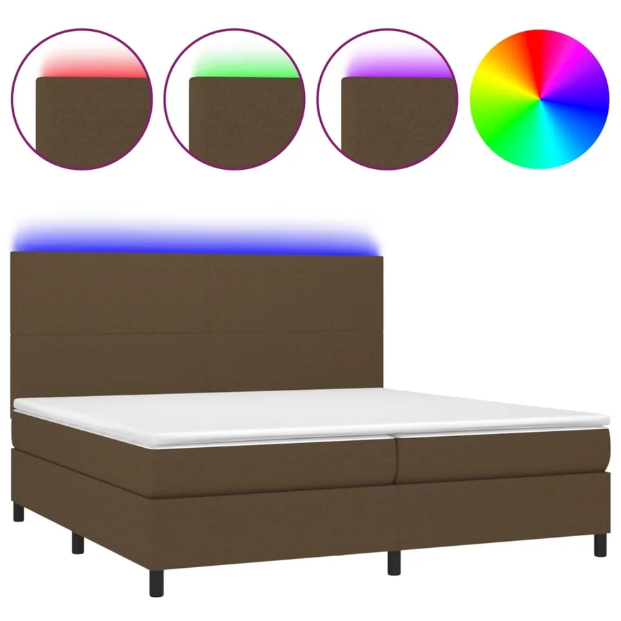 Sommier à lattes de lit matelas et LED Marron foncé 200x200 cm - 2