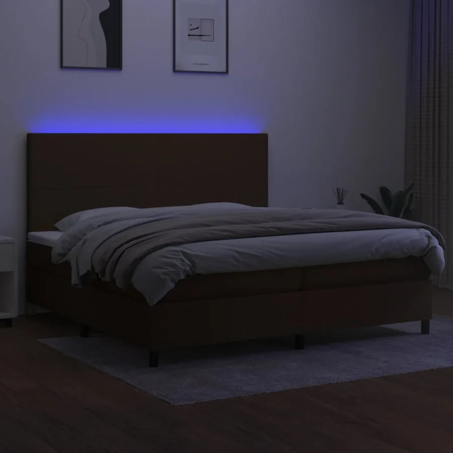 Sommier à lattes de lit matelas et LED Marron foncé 200x200 cm - 4
