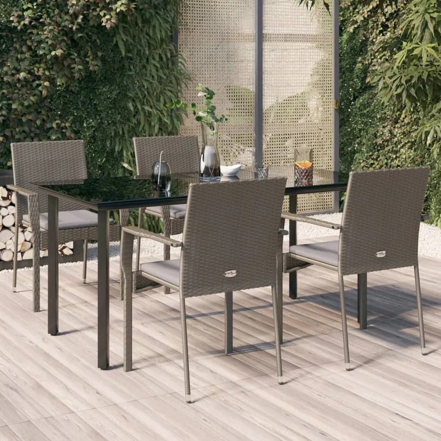 Ensemble à manger de jardin coussins 5 pcs noir et gris