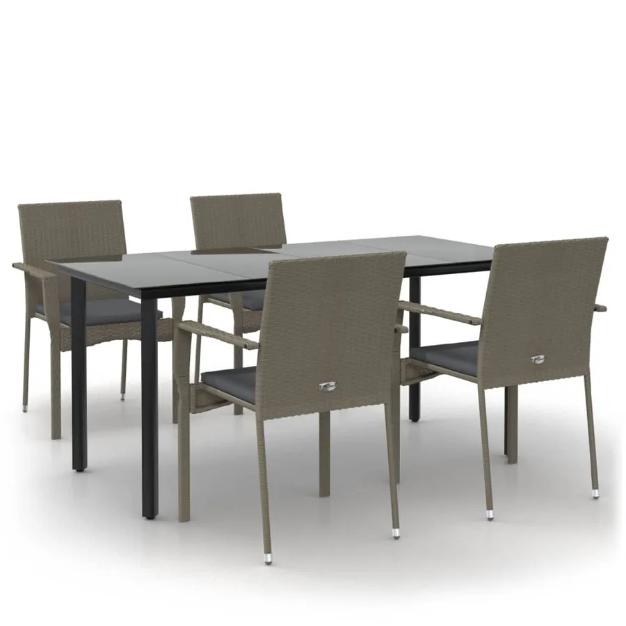 Ensemble à manger de jardin coussins 5 pcs noir et gris - 2