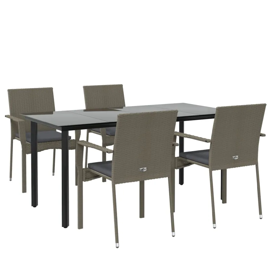 Ensemble à manger de jardin coussins 5 pcs noir et gris - 3