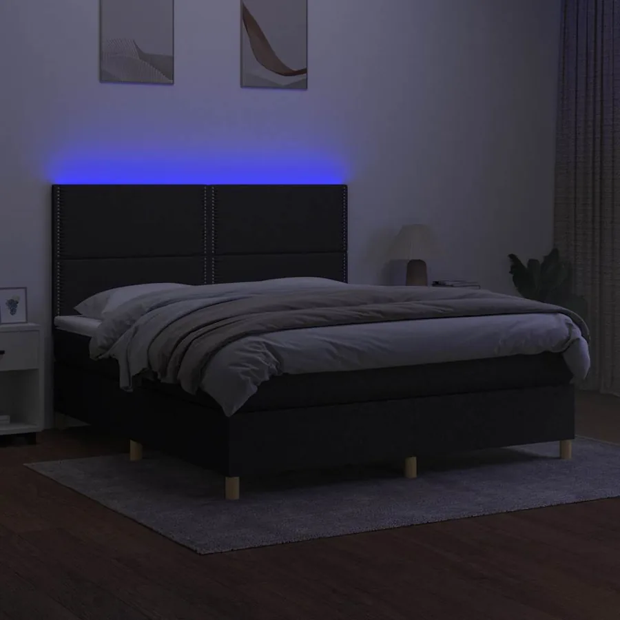 Sommier à lattes de lit et matelas et LED Noir 180x200 cm Tissu - 4