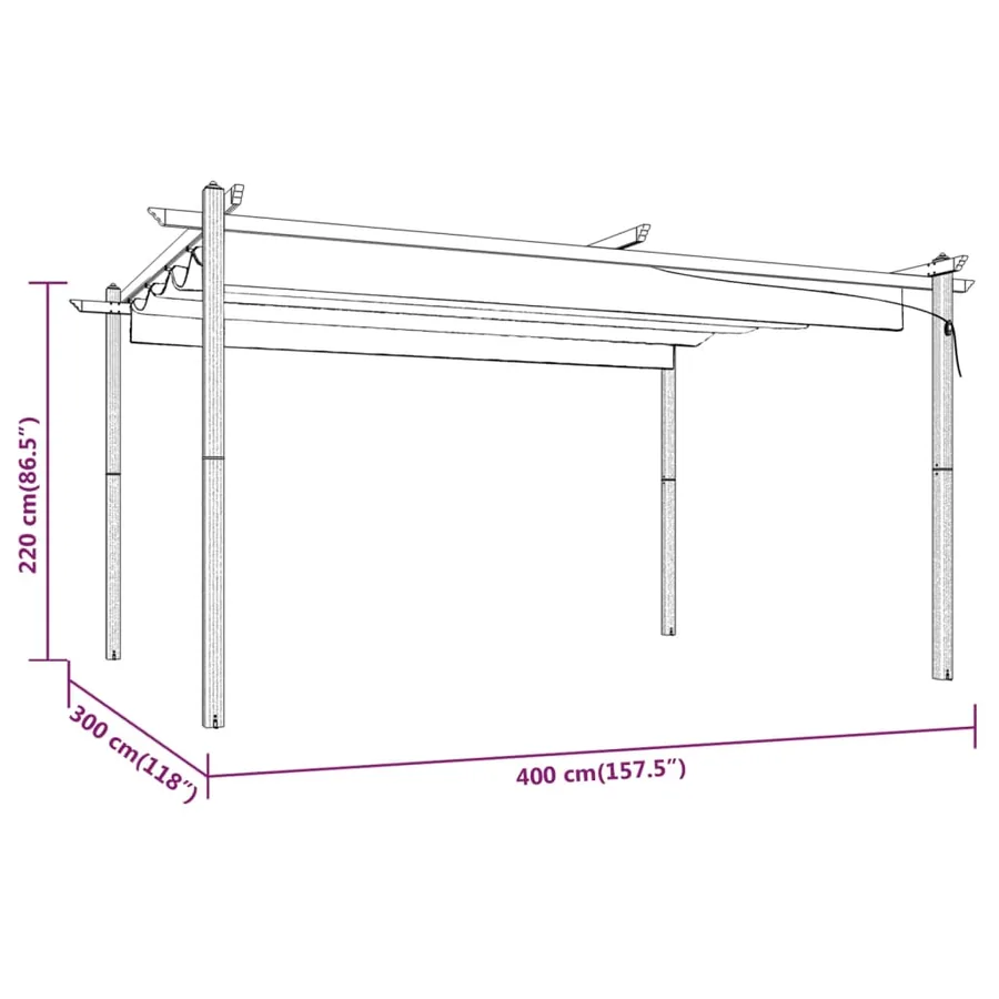 Tonnelle de jardin avec toit rétractable 4x3 m Anthracite - 8