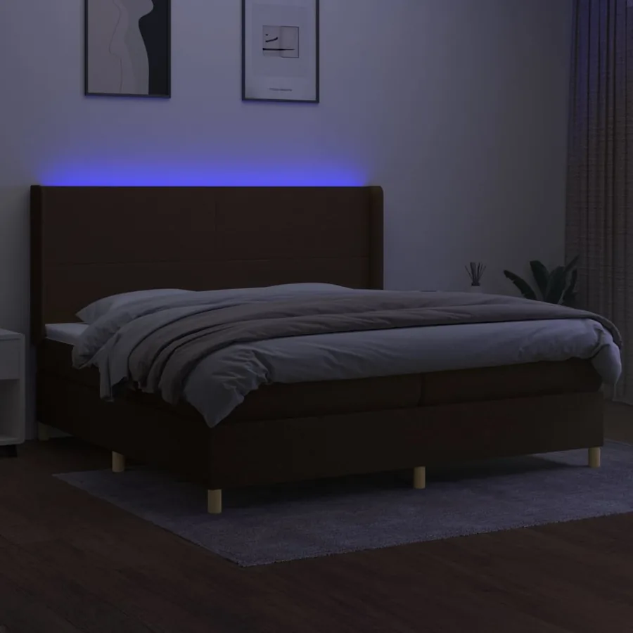 Sommier à lattes de lit matelas et LED Marron foncé 200x200 cm - 3