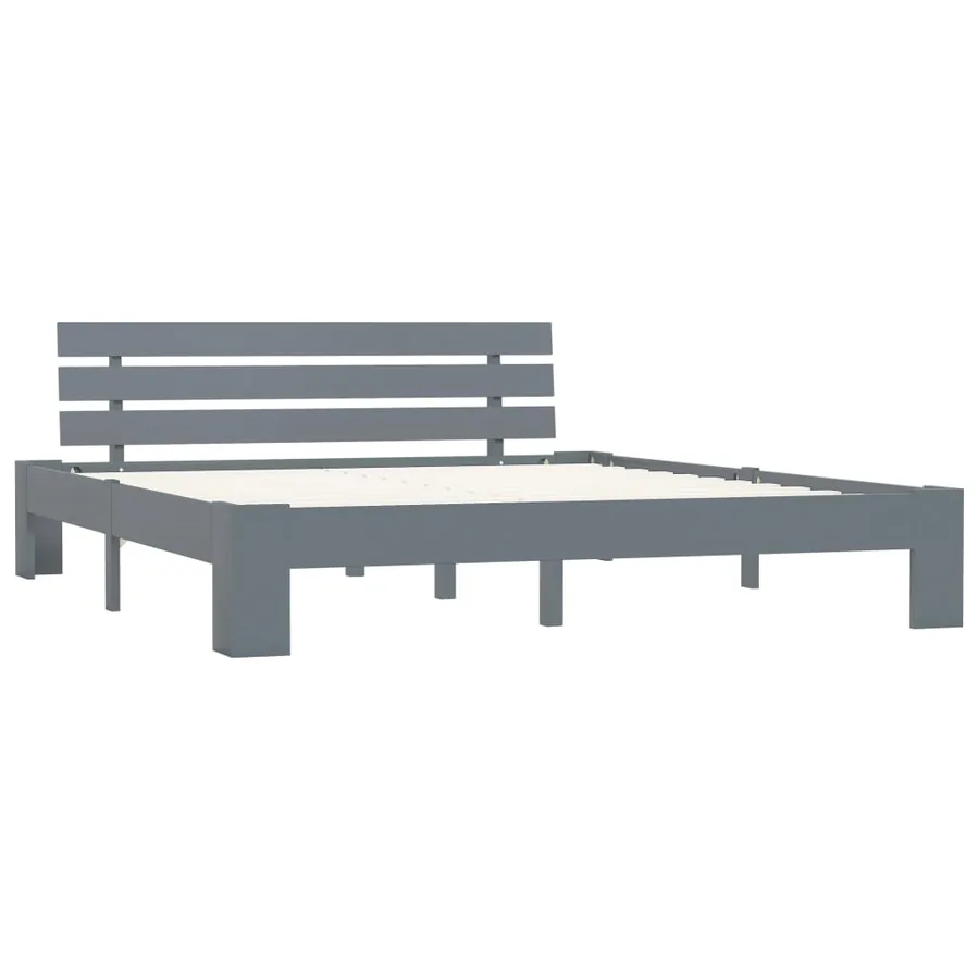 Cadre de lit sans matelas gris 160x200 cm bois de pin massif - 2