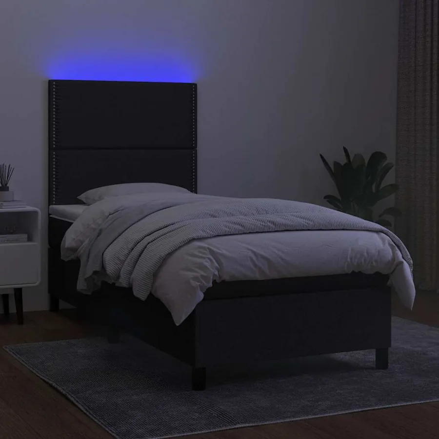 Sommier à lattes de lit avec matelas et LED Noir 90x200cm Tissu - 4