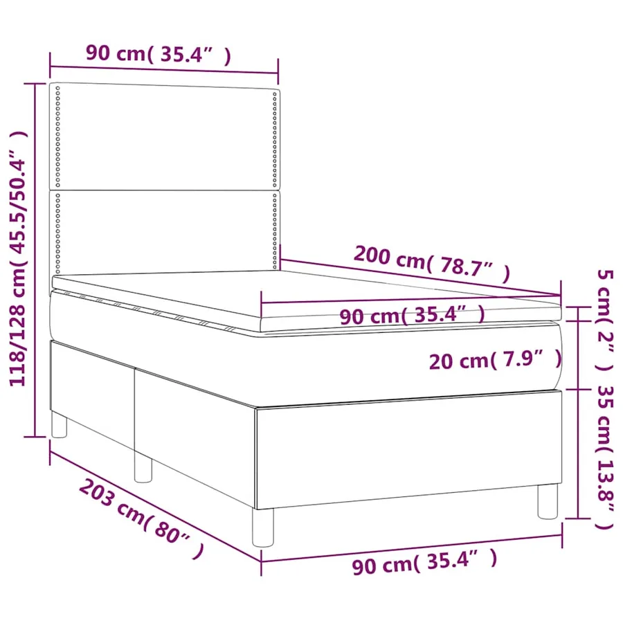 Sommier à lattes de lit avec matelas et LED Noir 90x200cm Tissu - 8