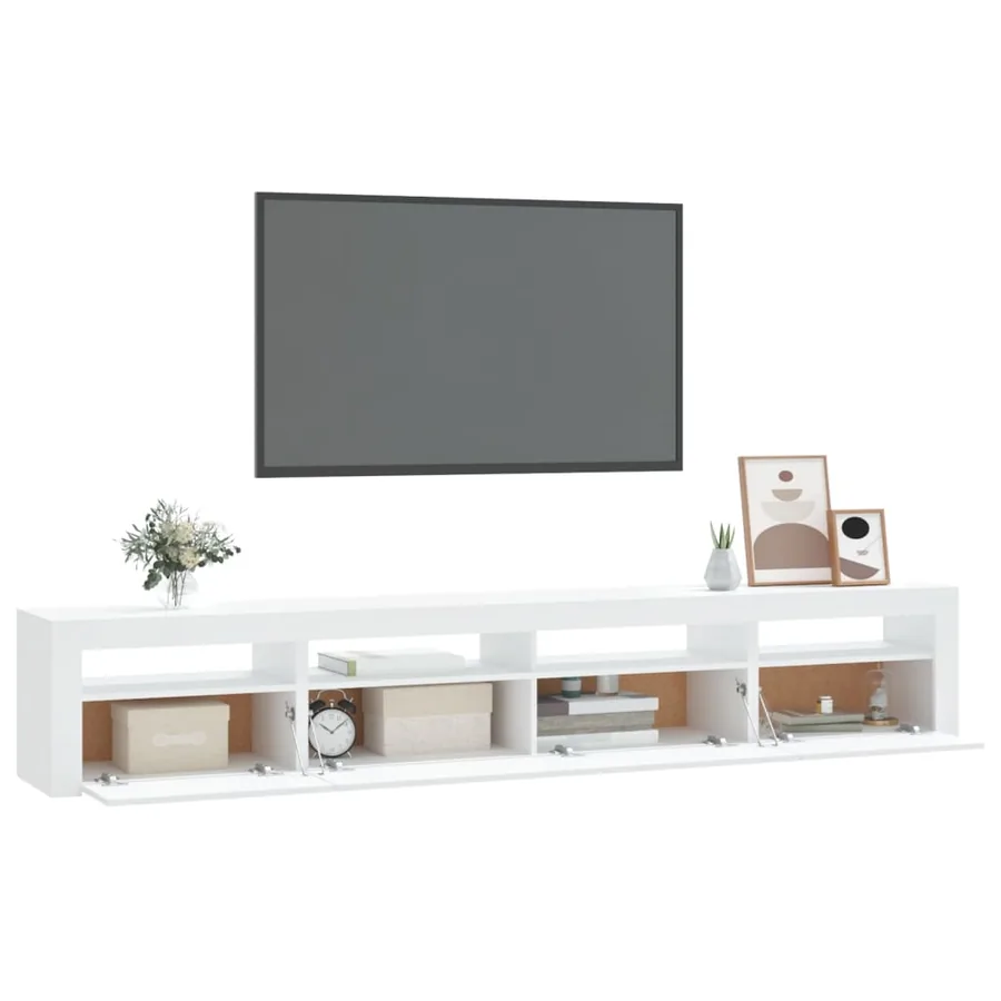 Meuble TV avec lumières LED Blanc 240x35x40 cm - 11