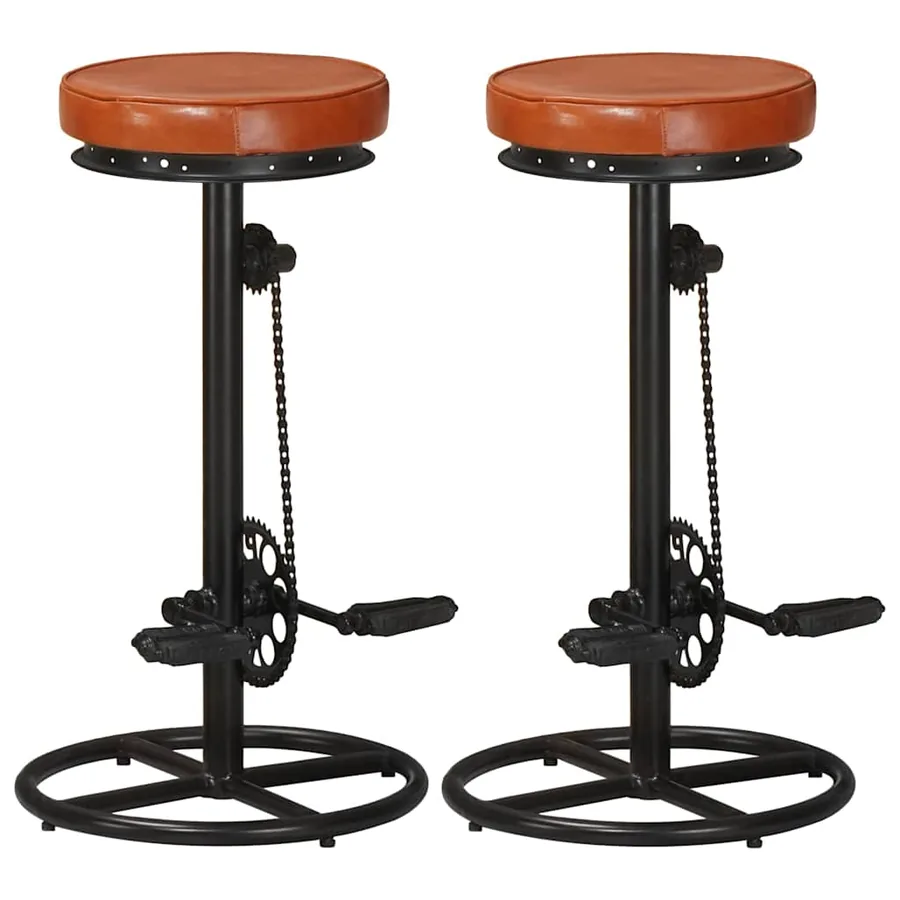 Tabourets de bar lot de 2 noir/marron cuir véritable de chèvre