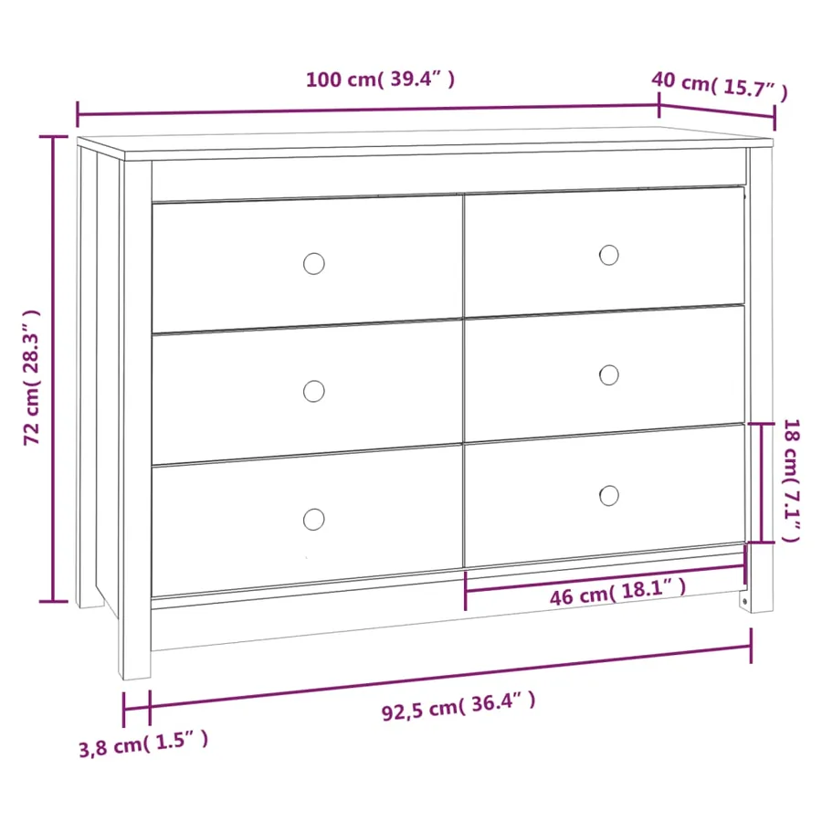 Armoire latérale Blanc 100x40x72 cm Bois de pin massif - 10