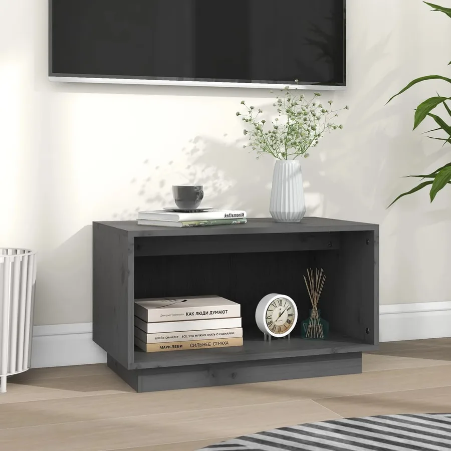 Meuble TV Gris 60x35x35 cm Bois de pin massif - 6