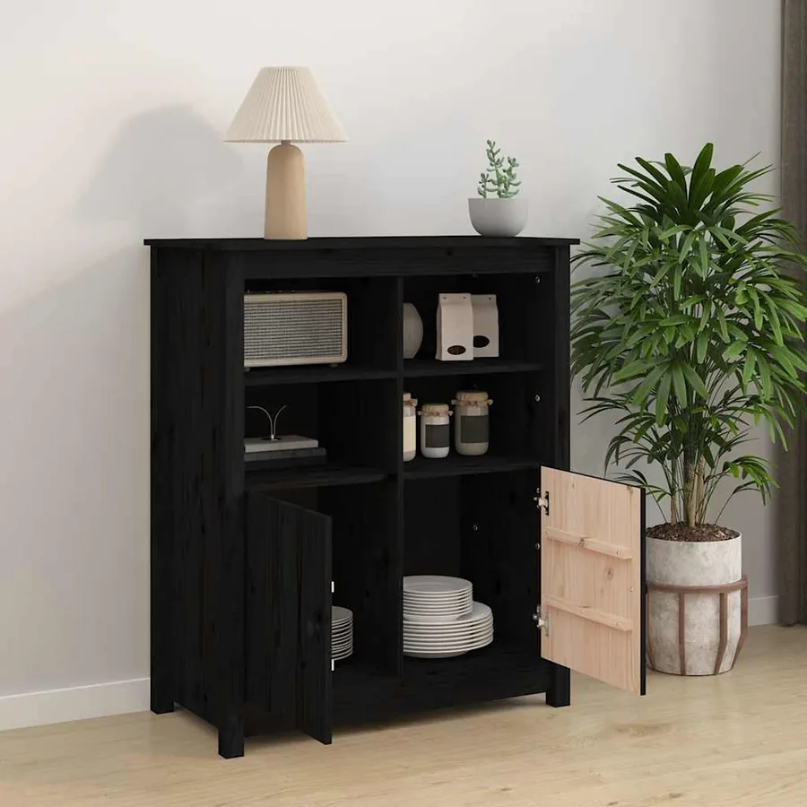 Buffet Noir 83x41,5x100 cm Bois massif de pin - 3